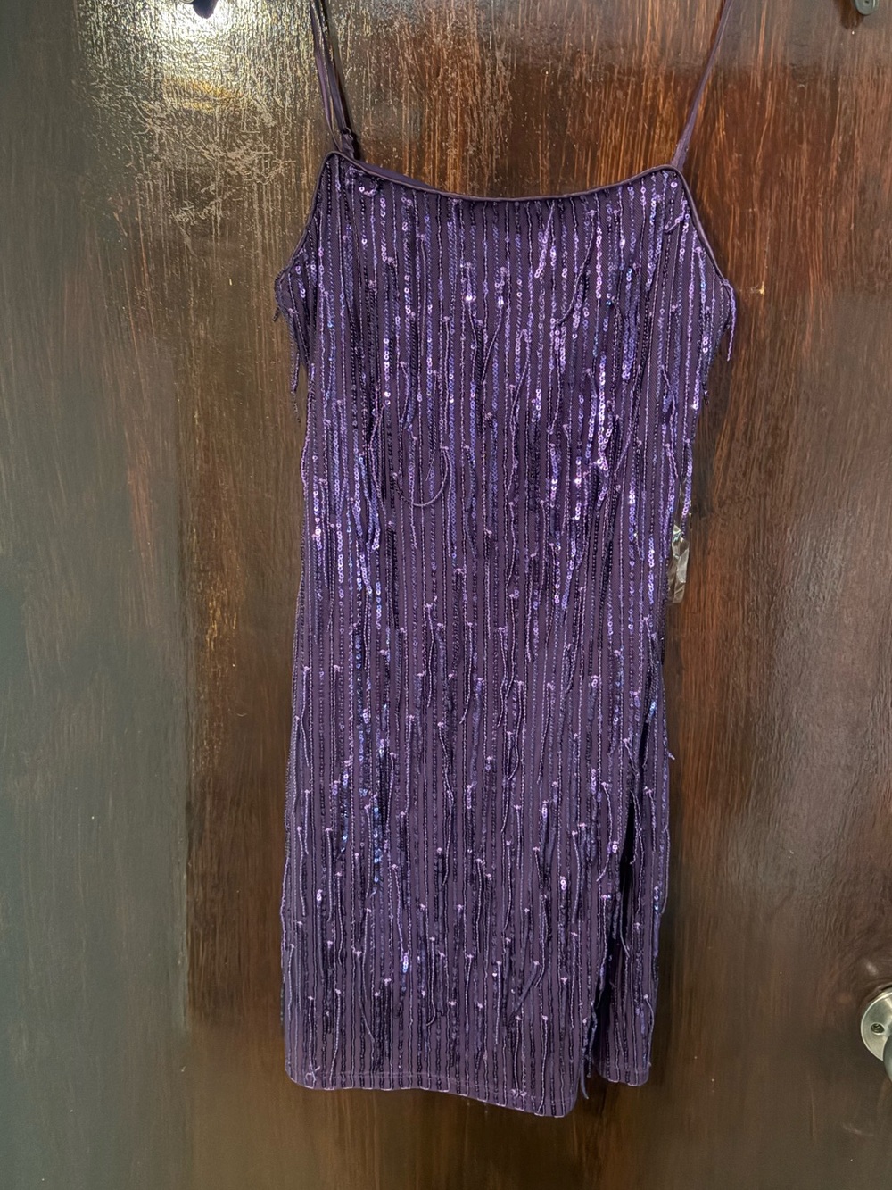 Bundle 3 for $25. New Trixxi Purple Sequin Fringe Mini Slip Dress. Size XS.